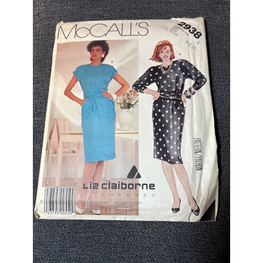 McCalls 2938 Liz Claiborne Dress Sewing Pattern Size 6/8/10 uncut 80s